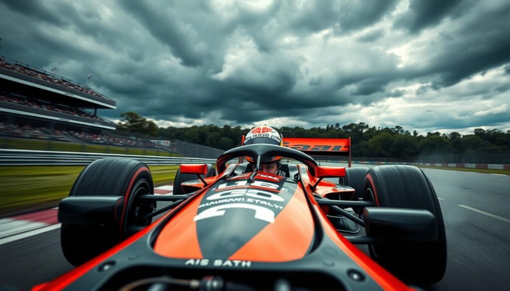 A high-resolution, cinematic image of Australian racing driver Oscar Piastri leading a Formula 1 race. Piastri's car is sleek and aerodynamic, painted in vibrant team colors as it cuts through the air at high speed. The cockpit is visible, showcasing Piastri's focused expression as he navigates the challenging circuit. The background is a blur of spectator stands, lush greenery, and a dramatic sky with moody clouds, evoking the grand scale and excitement of Formula 1 racing. Dramatic lighting casts dynamic shadows, highlighting the power and precision of Piastri's performance as he confidently leads the pack. A high-resolution, cinematic image of Australian racing driver Oscar Piastri leading a Formula 1 race. Piastri's car is sleek and aerodynamic, painted in vibrant team colors as it cuts through the air at high speed. The cockpit is visible, showcasing Piastri's focused expression as he navigates the challenging circuit. The background is a blur of spectator stands, lush greenery, and a dramatic sky with moody clouds, evoking the grand scale and excitement of Formula 1 racing. Dramatic lighting casts dynamic shadows, highlighting the power and precision of Piastri's performance as he confidently leads the pack.