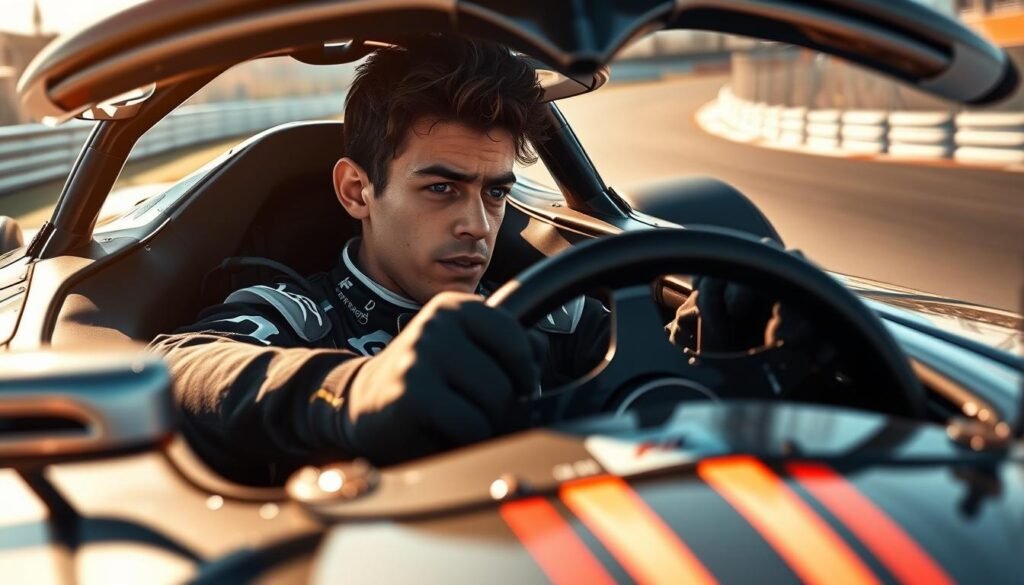 A high-resolution, photorealistic image of Oscar Piastri, the rising star of Formula 1, in the midst of an intense race. Piastri is seen in the cockpit of his sleek, high-performance race car, gripping the steering wheel with determination as he navigates a tight turn on a sun-drenched circuit. The image captures the intensity of the moment, with Piastri's face etched in concentration, his car cutting through the air with grace and power. The background is blurred, but the track can be seen in the distance, creating a sense of speed and motion. The lighting is dynamic, with warm sunlight casting dramatic shadows and highlights across the car and driver, evoking the energy and excitement of the sport. A high-resolution, photorealistic image of Oscar Piastri, the rising star of Formula 1, in the midst of an intense race. Piastri is seen in the cockpit of his sleek, high-performance race car, gripping the steering wheel with determination as he navigates a tight turn on a sun-drenched circuit. The image captures the intensity of the moment, with Piastri's face etched in concentration, his car cutting through the air with grace and power. The background is blurred, but the track can be seen in the distance, creating a sense of speed and motion. The lighting is dynamic, with warm sunlight casting dramatic shadows and highlights across the car and driver, evoking the energy and excitement of the sport.