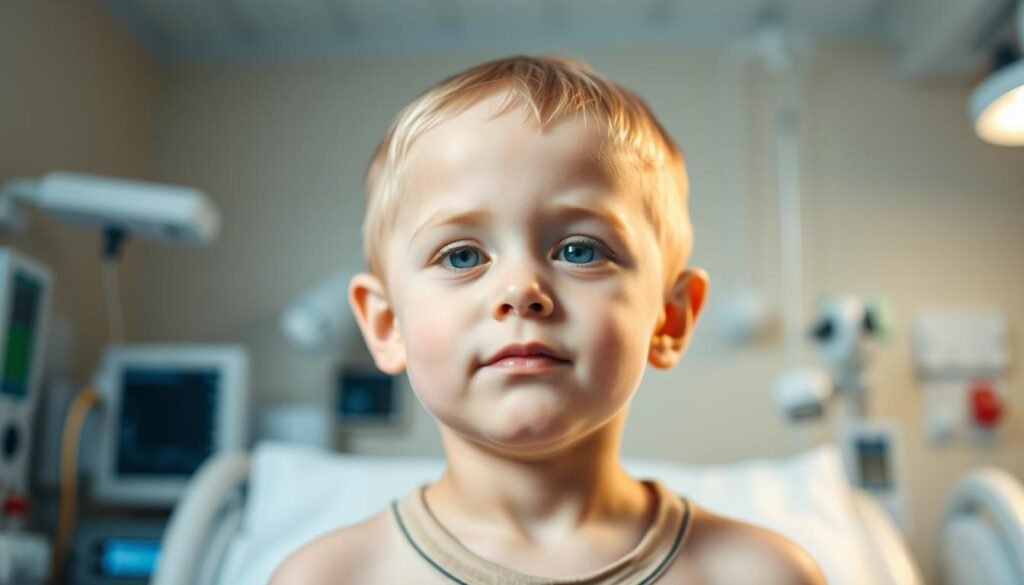 A young boy with Wiskott-Aldrich syndrome, his skin pale and fragile, standing in a brightly lit hospital room, with medical equipment and monitors in the background. The scene conveys a sense of hope and resilience, as the boy's expression is one of determination and optimism, despite the challenges he faces. The lighting is soft and diffused, creating a warm, inviting atmosphere, and the focus is on the boy's face, drawing the viewer's attention to his story and the remarkable medical breakthrough that has saved his life. A young boy with Wiskott-Aldrich syndrome, his skin pale and fragile, standing in a brightly lit hospital room, with medical equipment and monitors in the background. The scene conveys a sense of hope and resilience, as the boy's expression is one of determination and optimism, despite the challenges he faces. The lighting is soft and diffused, creating a warm, inviting atmosphere, and the focus is on the boy's face, drawing the viewer's attention to his story and the remarkable medical breakthrough that has saved his life.