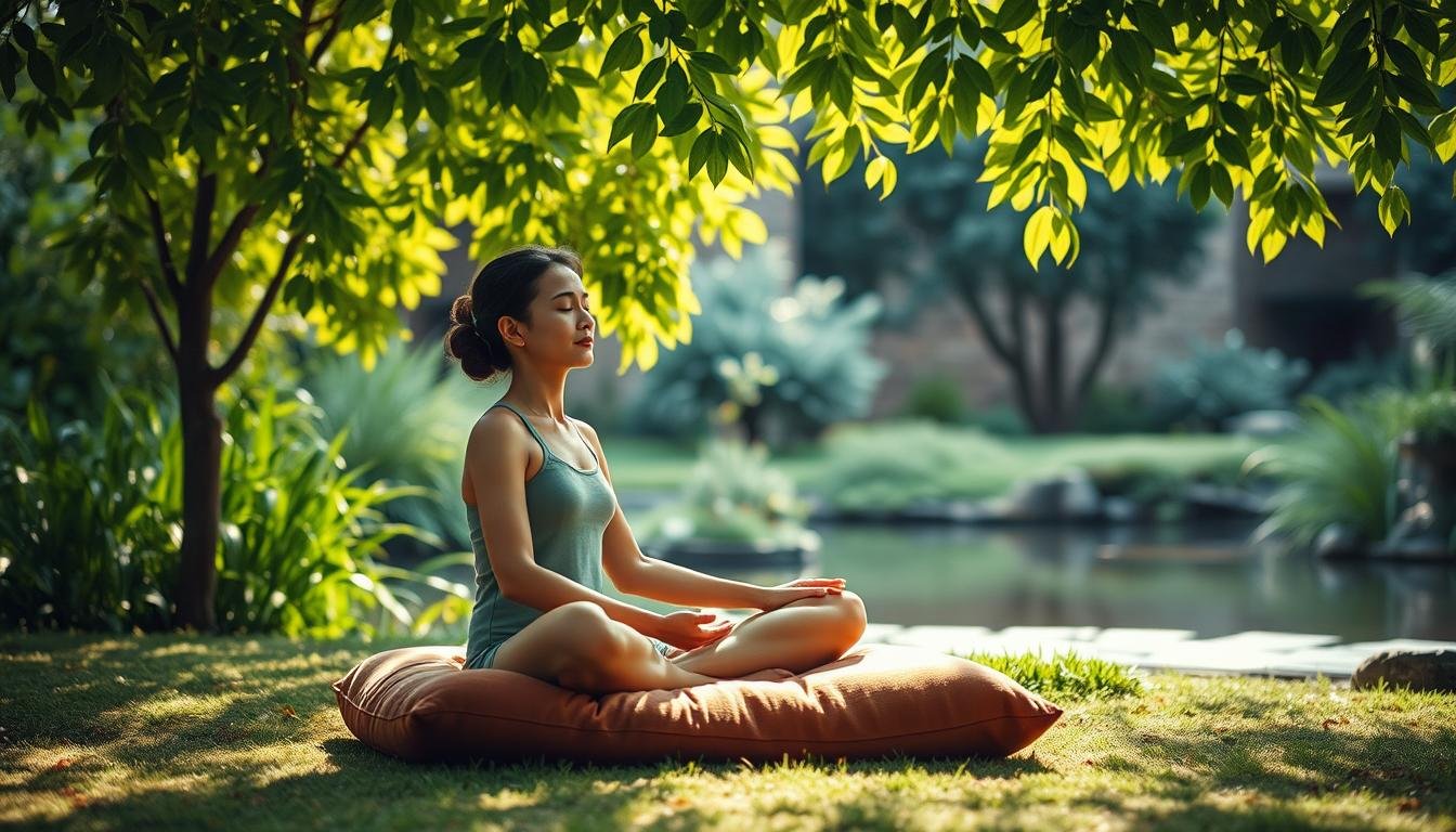 Pessoa meditando em ambiente tranquilo
