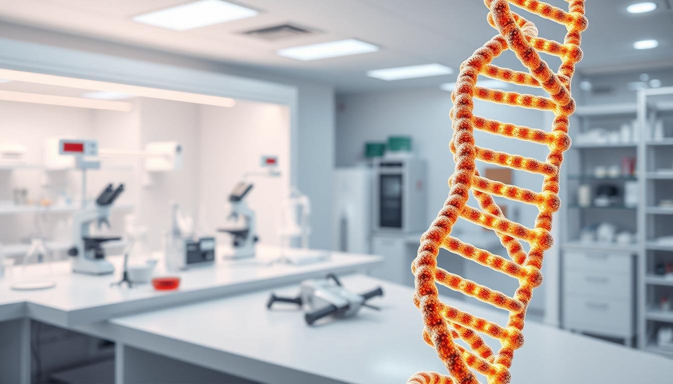 Cientista analisando células-tronco corrigidas geneticamente