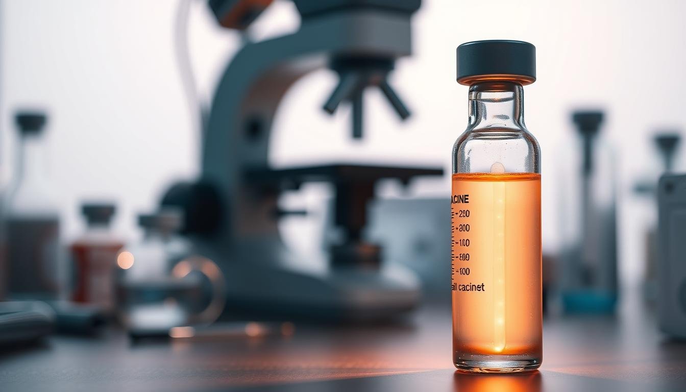 Cientista segurando amostra de vacina contra câncer de pele desenvolvida no Brasil