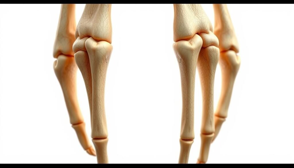 A close-up, detailed illustration of the carpal bones, set against a clean, white background. The bones are rendered in a realistic, anatomical style, with a subtle blend of warm and cool tones that highlight their intricate structure. The lighting is soft and even, casting gentle shadows to emphasize the three-dimensional form. The perspective is slightly angled, providing a clear view of the individual bones and their spatial relationships. The overall impression is one of scientific accuracy and educational clarity, suitable for use in a medical or anatomical reference.