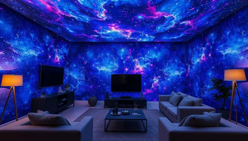 Ambiente completamente transformado pelo Projetor Galaxia Tarbaha Ambiente completamente transformado pelo Projetor Galaxia Tarbaha