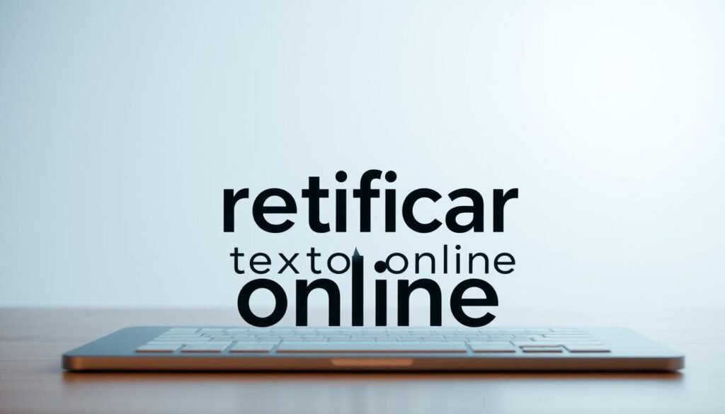 An intricate digital display showing the phrase "retificar texto online" in a clean, minimalist interface. The foreground features a sleek, modern text editor with a cursor blinking, hinting at the act of correcting or revising text. The middle ground showcases a simple, elegant user interface with intuitive controls and navigation. The background is a subtle gradient, creating a sense of depth and focus on the central task of online text rectification. The lighting is soft and diffused, creating a calm, professional atmosphere. The overall composition conveys the essence of the section's title, "O que significa retificar?", highlighting the digital tools and processes involved in the act of revising and correcting written content.