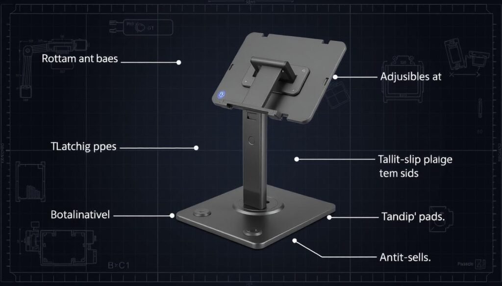 Detalhes técnicos do Suporte para Tablet em Aço Carbono Com Metal Resistente Detalhes técnicos do Suporte para Tablet em Aço Carbono Com Metal Resistente