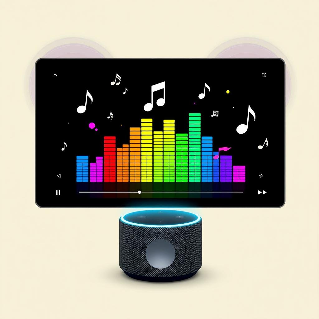 Echo Show 5 Última Geração tocando música com visualização de equalização Echo Show 5 Última Geração tocando música com visualização de equalização