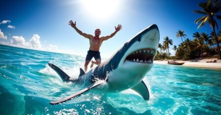 Homem pula no mar para salvar desconhecida de um tubarão — e vira herói real