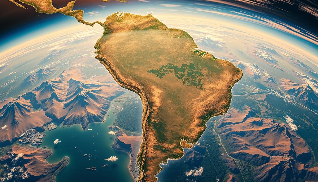 Mapa da América do Sul com países destacados