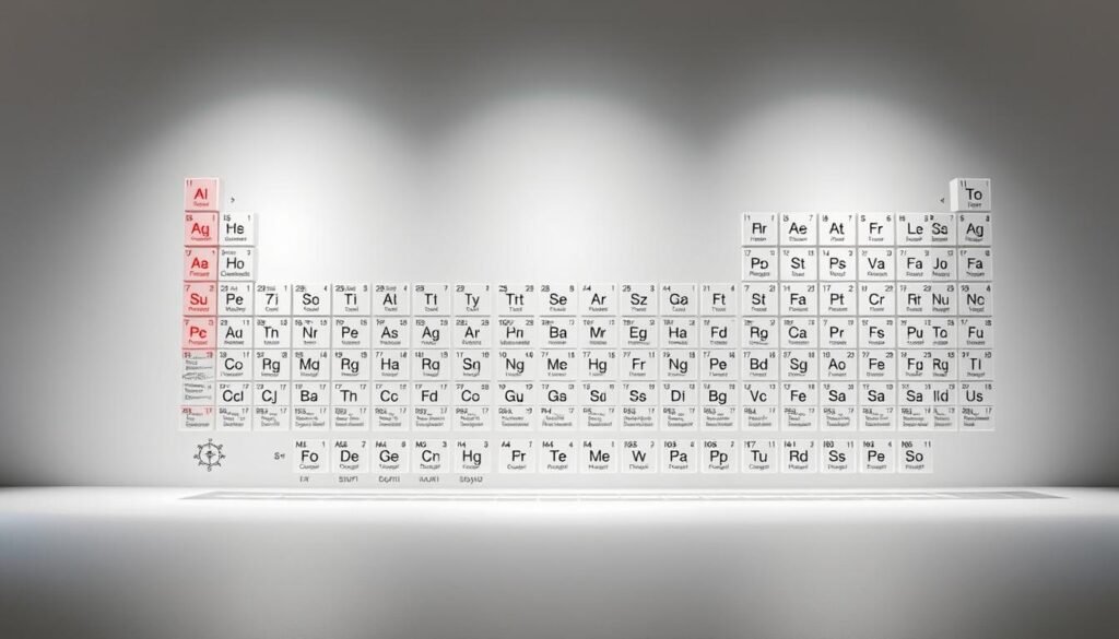 Periodic properties: a visually captivating illustration showcasing the intricacies of the periodic table's elemental families. In the foreground, a detailed schematic diagram depicts the key characteristics of each group, from the highly reactive alkali metals to the noble gases. The middle ground features a sleek, minimalist periodic table, its elements arrayed in a clean, grid-like structure. The background is a soft, muted gradient, providing a sense of depth and emphasizing the scientific nature of the subject. Lighting is crisp and directional, casting subtle shadows that accentuate the three-dimensional form of the elements. The overall composition is balanced, with a strong focus on the core concepts, allowing the viewer to easily understand the distinctions between the periodic table's diverse families.