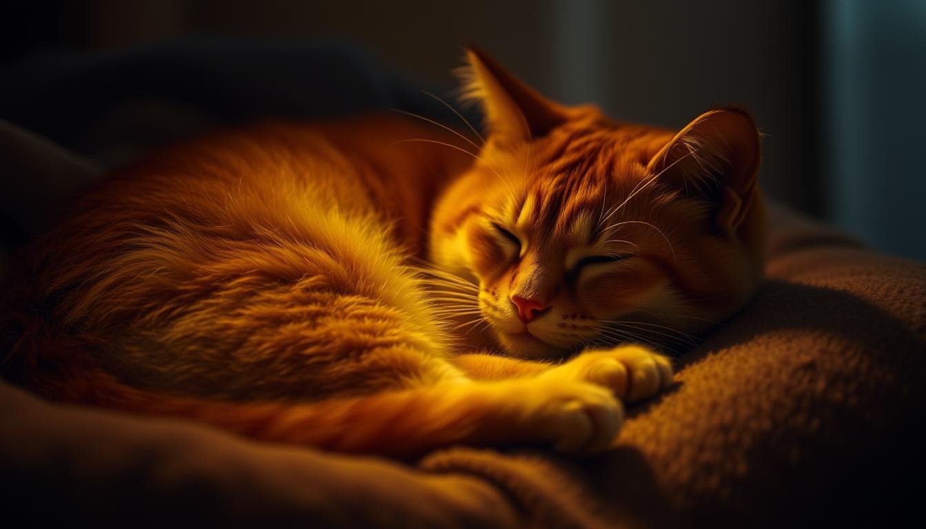 gato laranja ronronando no colo de uma pessoa