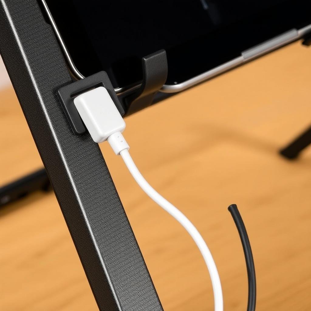 Sistema de gerenciamento de cabos do suporte para tablet Sistema de gerenciamento de cabos do suporte para tablet