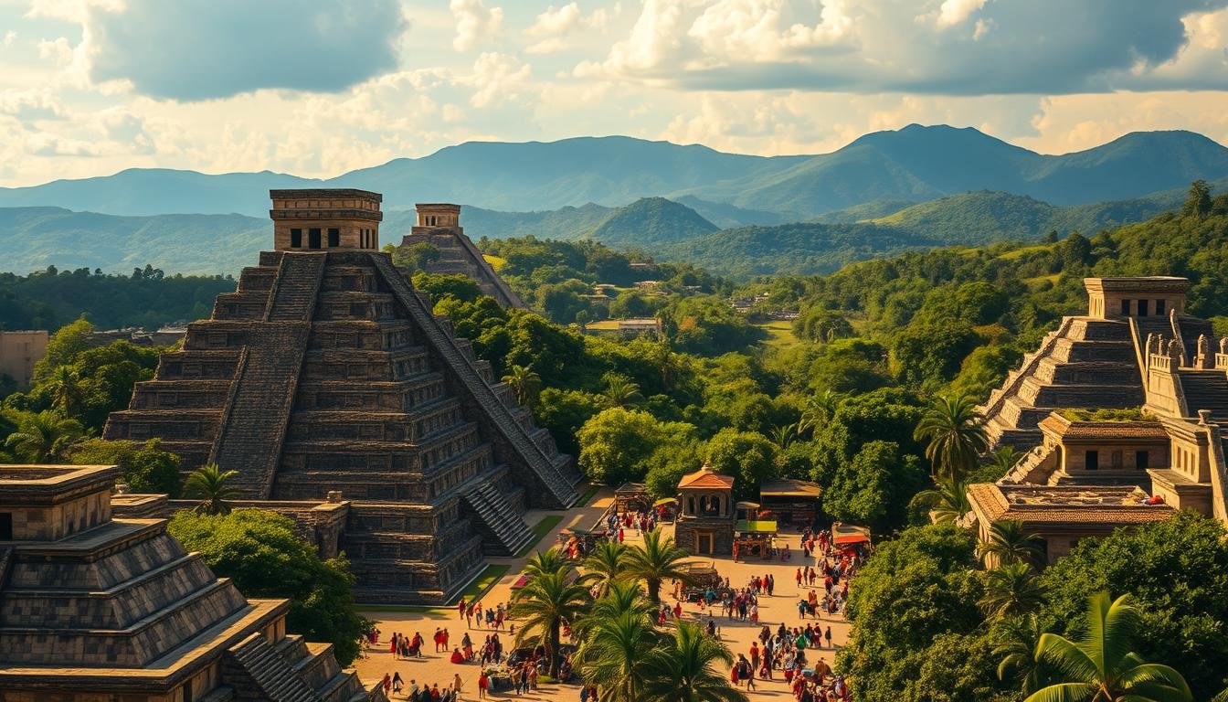 Ruínas incas com montanhas ao fundo