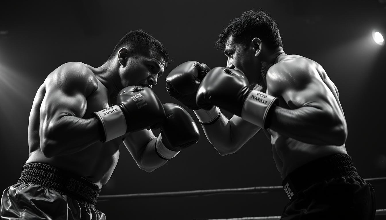 Lutador de boxe em ação durante uma luta épica