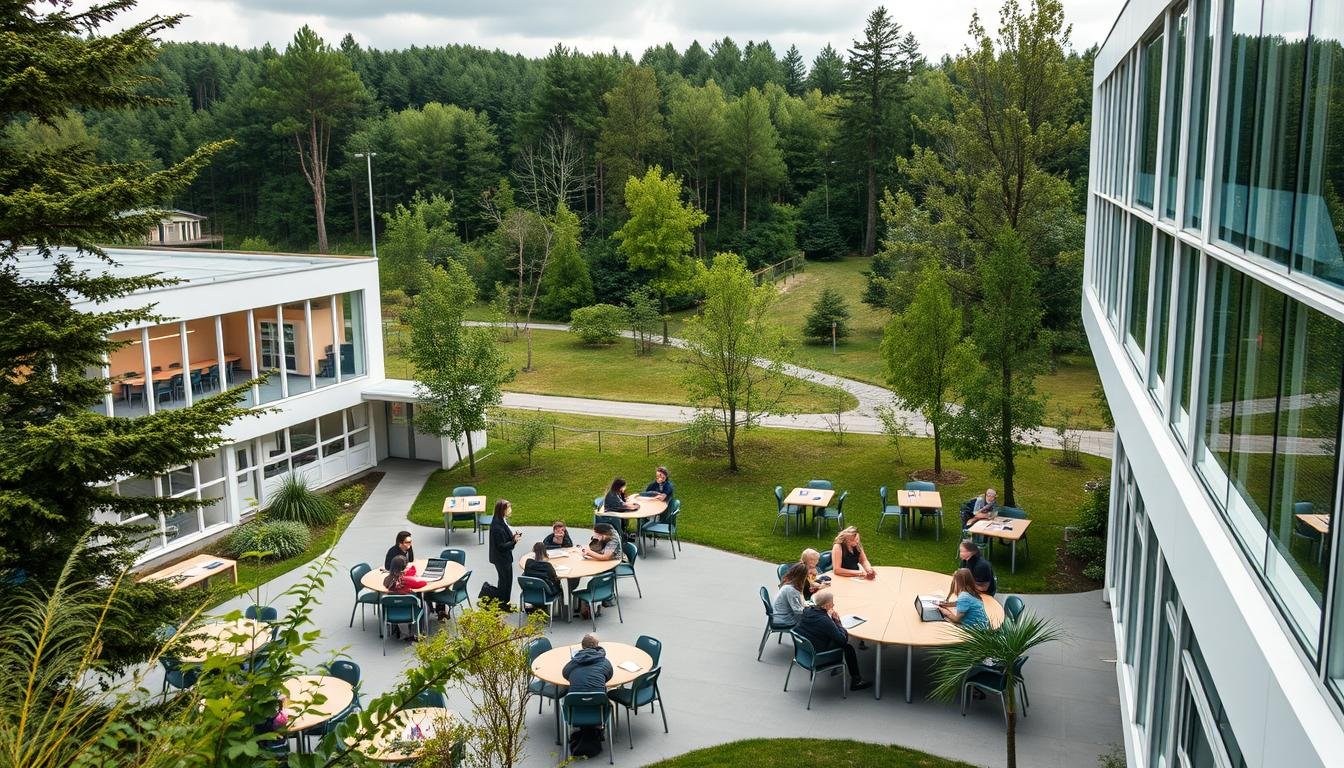 alunos finlandeses trabalhando em projeto de grupo na escola