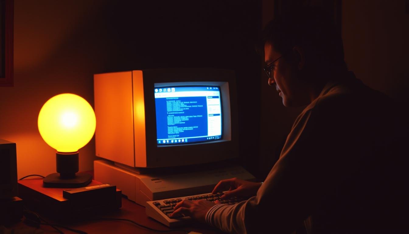 computador com conexão discada sendo usado em 1995